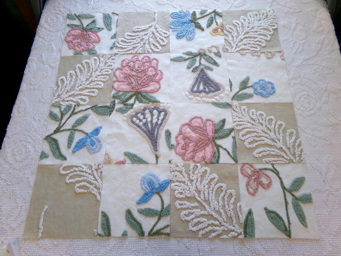 woodland botanicals vintage chenille fabric squares, set of 16 natural floral 6" quilt blocks for crafts, sewing, diy pillow covers