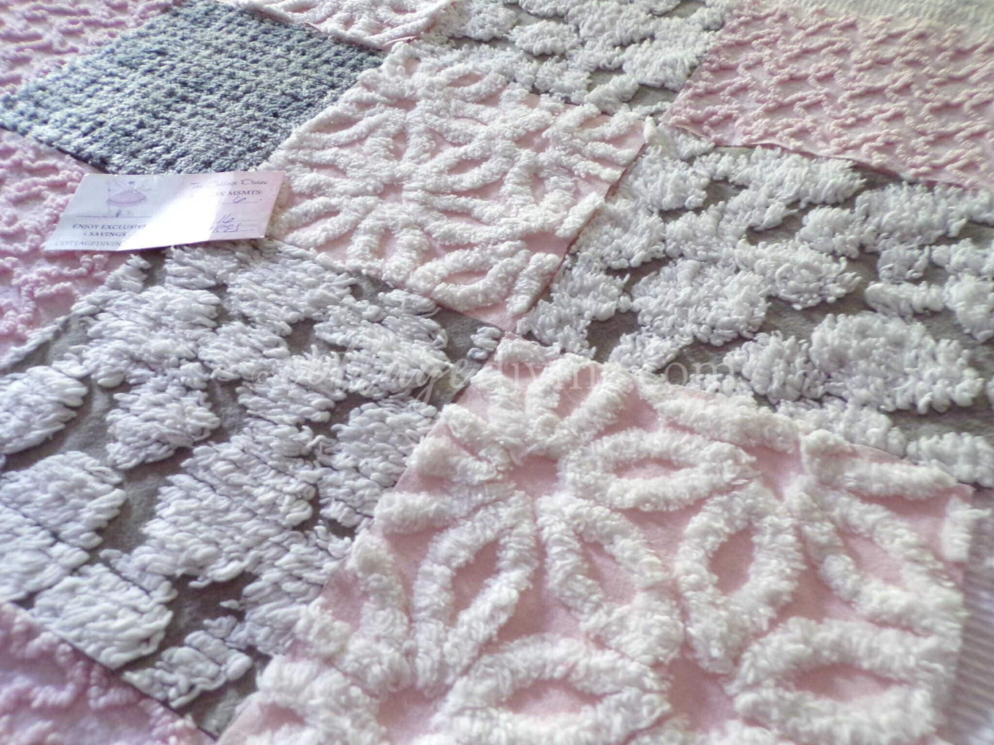 modern pink & grey chenille fabric squares, set of 16 vintage 6" quilt blocks for sewing, quilting, fiber arts