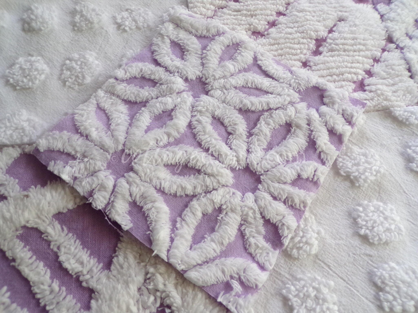 Cloud 9 Chenille Quilt Squares Set from Vintage Bedspread Fabric, 16 Blocks, 6" x 6" inch