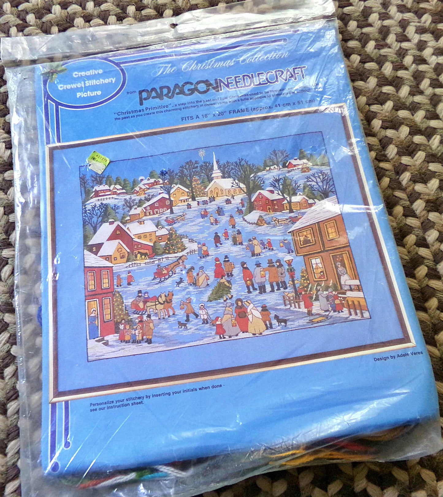 Christmas Primitive Crewel Stitchery Kit, Vintage Paragon Embroidery 6732, Country Village Winter Scene, Adele Veres