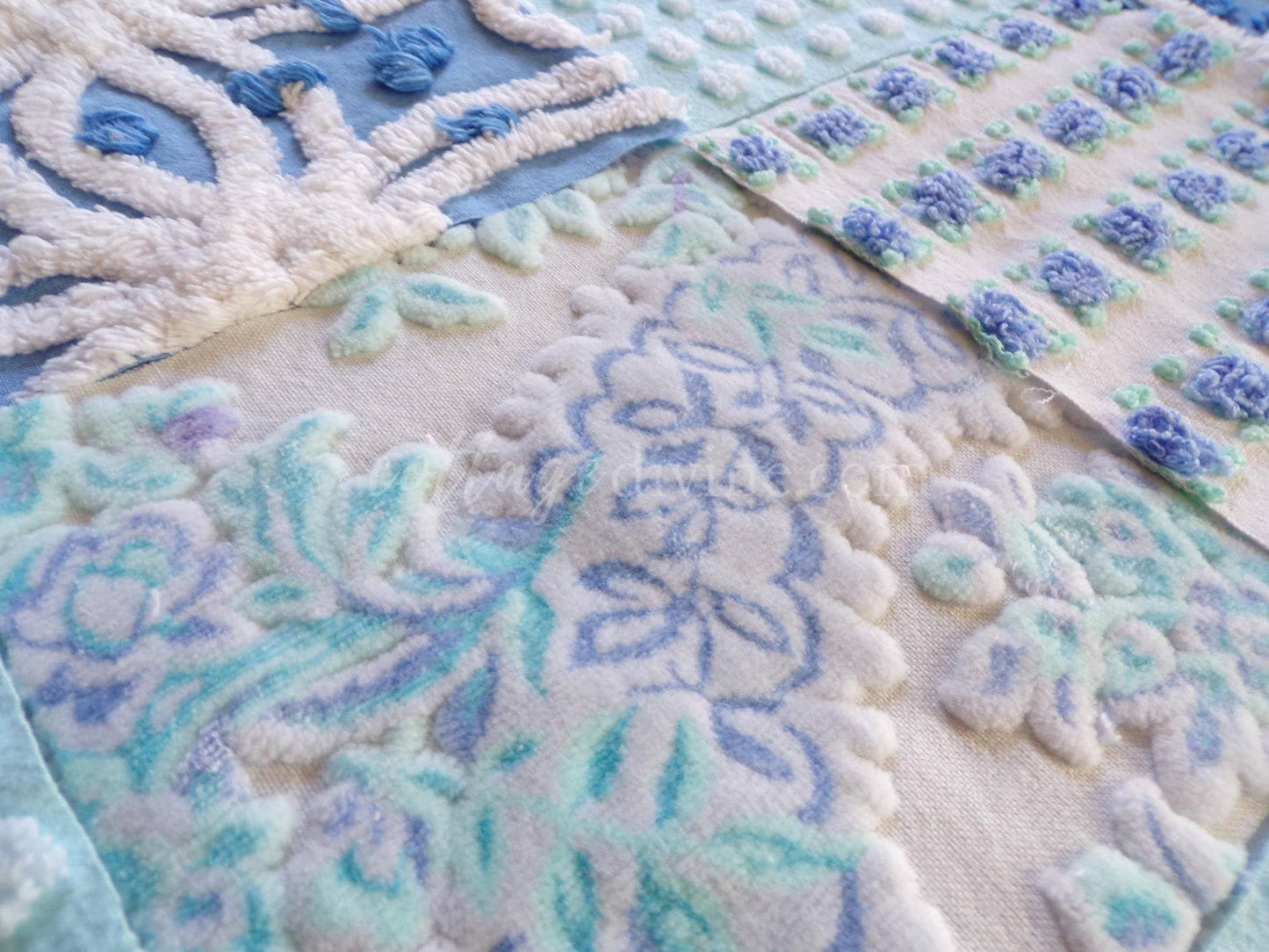 Mystic Moonglow Luxury Chenille & Velvet Quilt Squares Set from Vintage Bedspread Fabric, 16 Blocks, 6" inch
