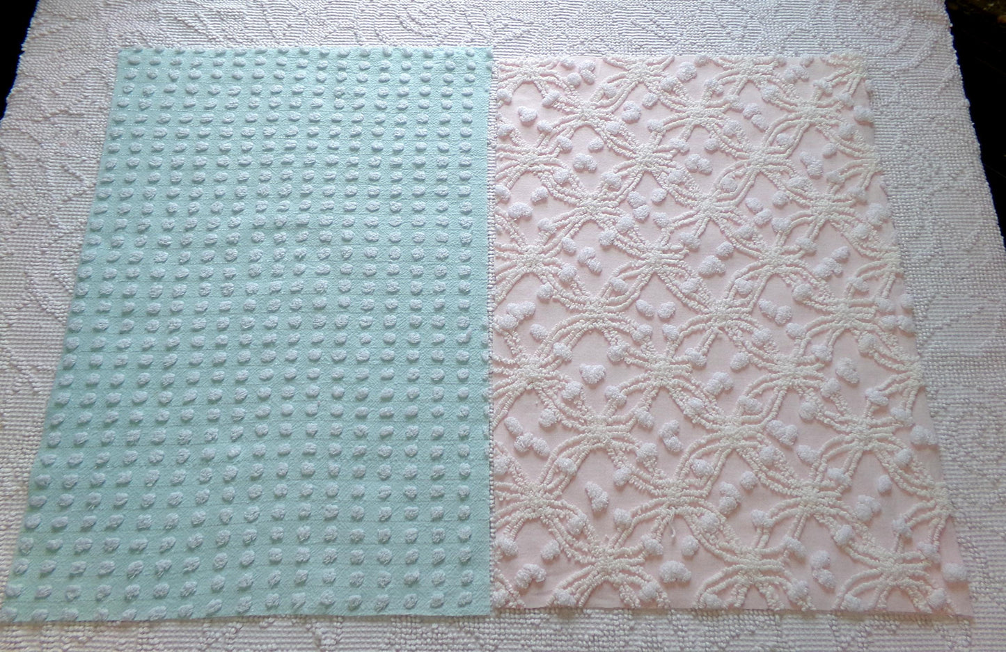 Vintage Chenille Fabric Bundle in Pink & Aqua, 2 Pieces 12" x 18" each | Easy Stash Builder for Fiber Arts, Quilting