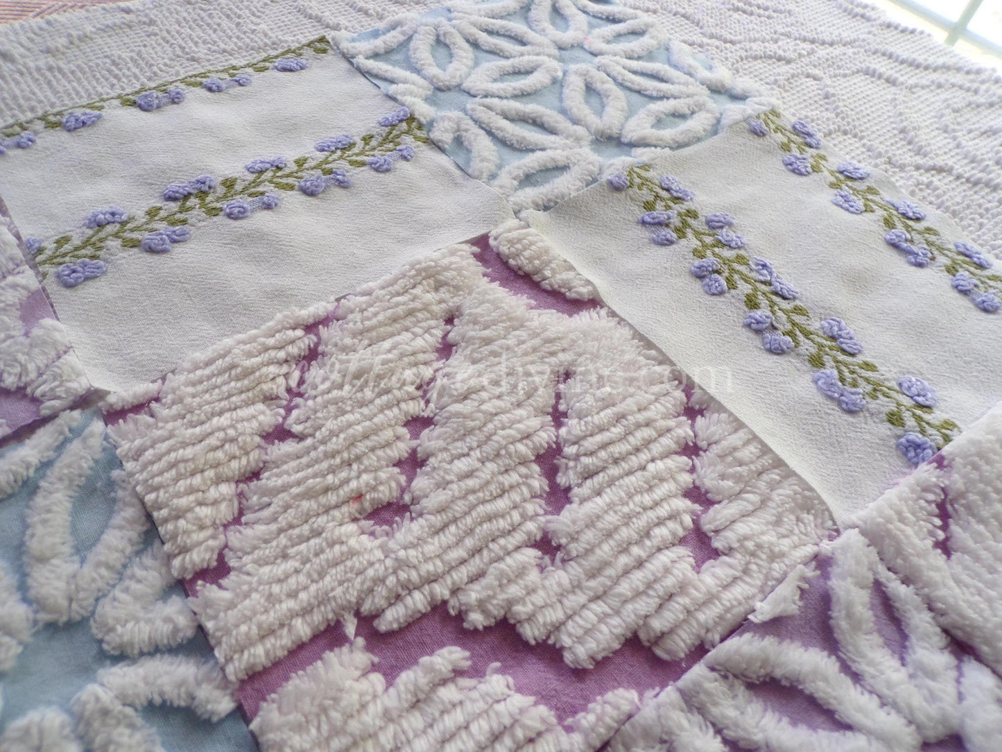 Sweet Slumber Chenille Quilt Squares Set from Vintage Bedspread Fabric, 16 Blocks, 6" x 6" inch