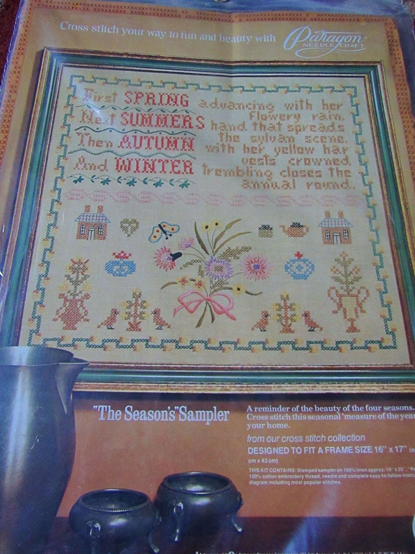 The Season's Sampler Vintage Paragon Cross Stitch Embroidery Kit # 0673