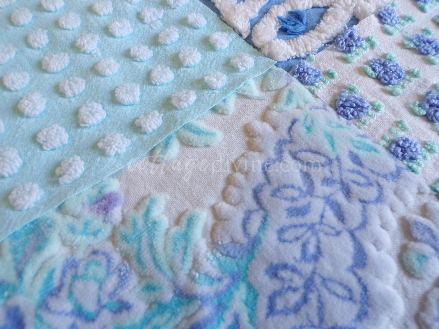 Mystic Moonglow Luxury Chenille & Velvet Quilt Squares Set from Vintage Bedspread Fabric, 16 Blocks, 6" inch