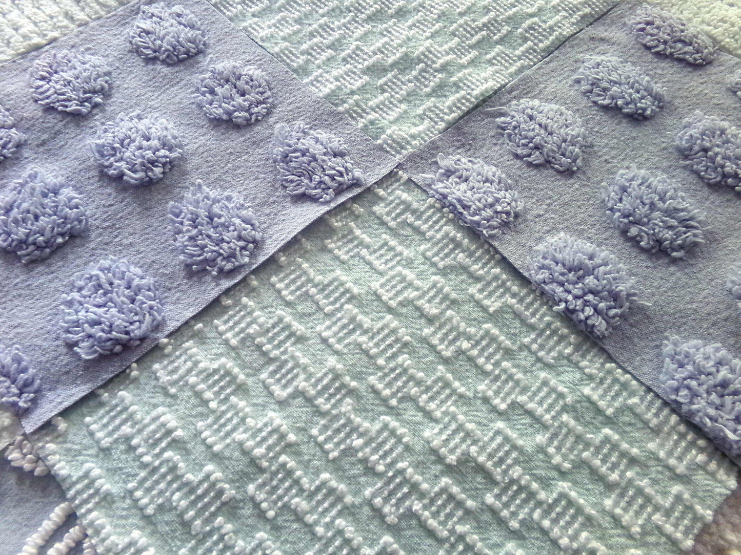 Spa Day Chenille Fabric Squares Set, 16 Vintage Quilt Blocks, 6" inch in Blue, Cool Aqua & White