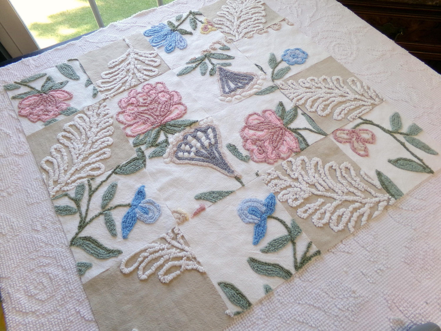 woodland botanicals vintage chenille fabric squares, set of 16 natural floral 6" quilt blocks for crafts, sewing, diy pillow covers