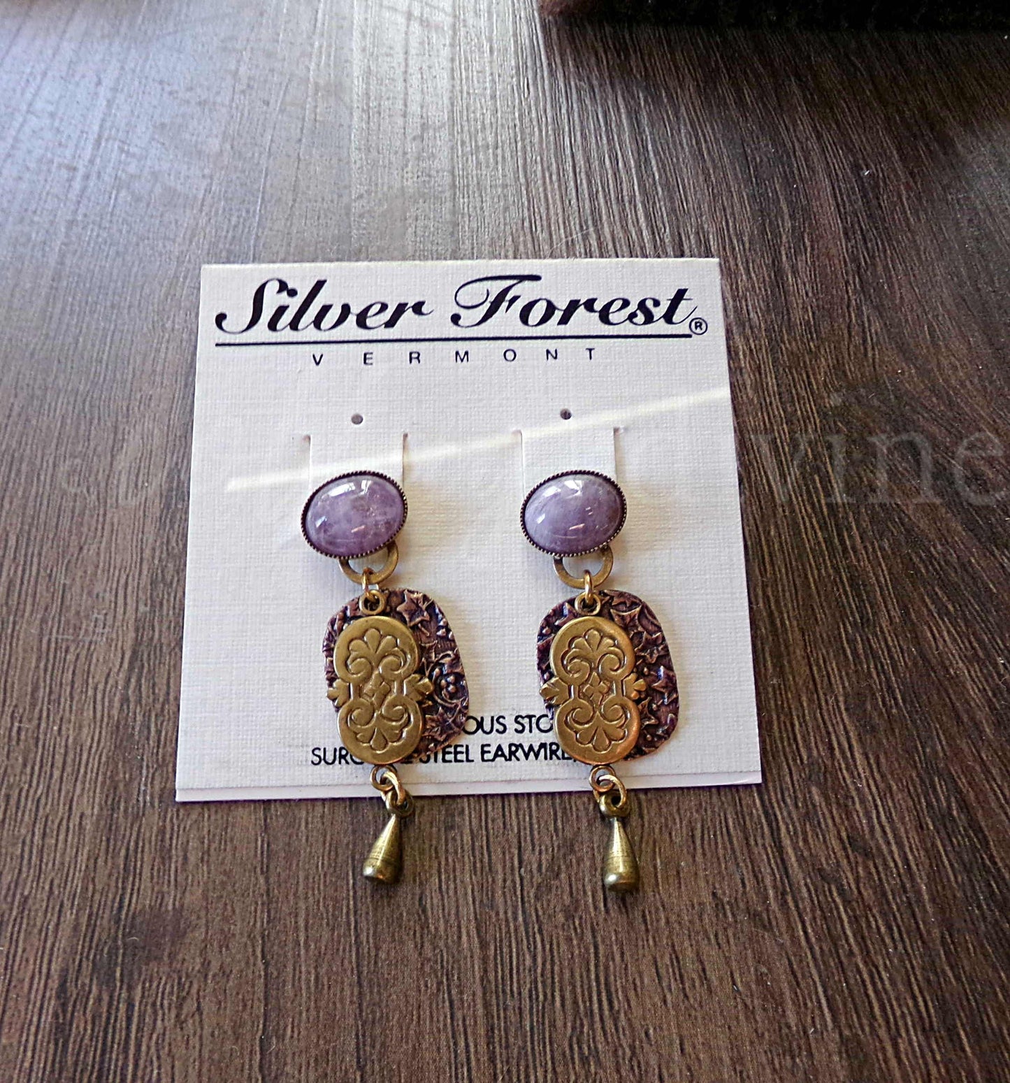 Amethyst Ivy Pierced Dangle Earrings, Artsy Boho Vintage Style Silver Forest Vermont Design, Semi-Precious Stones
