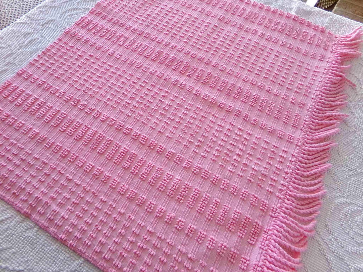 pink pearly pops vintage chenille fabric, 20" x 24" cut piece quilt material for sewing, crafts, upcycling, fun texture & unique design