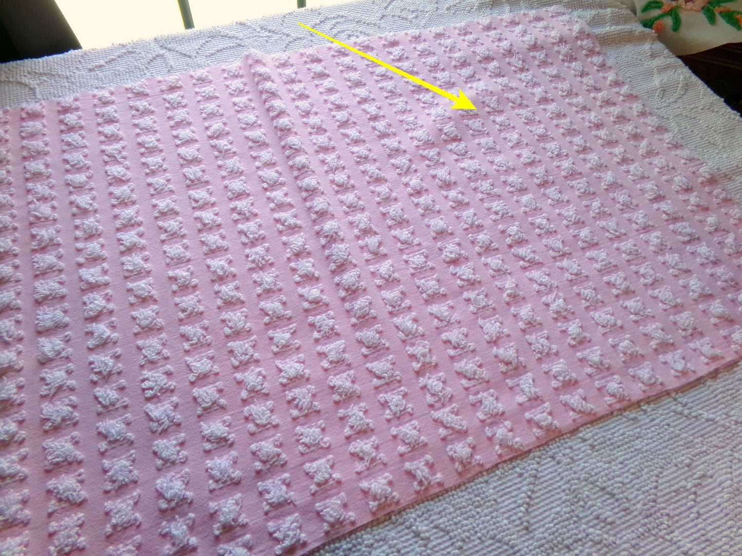Petal Pink & White Rosebud Vintage Chenille Fabric, Soft Ombre Variations, 18" x 25" Inch Piece, Ideal in Handmade Chenille Quilts