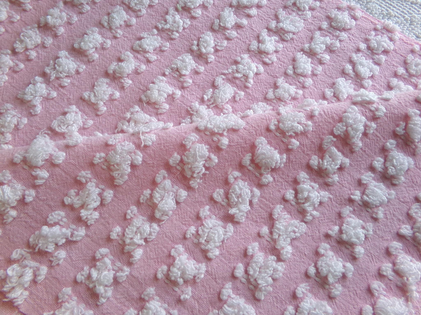 Lovely Carnation Pink & White Rosebud Vintage Chenille Fabric, Gentle Ombre Variations, 19" x 25" Inch Piece, Popular in Handmade Quilts