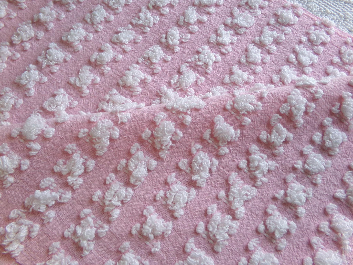 Petal Pink & White Rosebud Vintage Chenille Fabric, Soft Ombre Variations, 18" x 25" Inch Piece, Ideal in Handmade Chenille Quilts