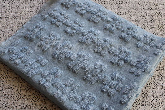 Adorable Blue Daisy Vintage Style Chenille Quilt Fabric, 24" x 20"-inch Piece