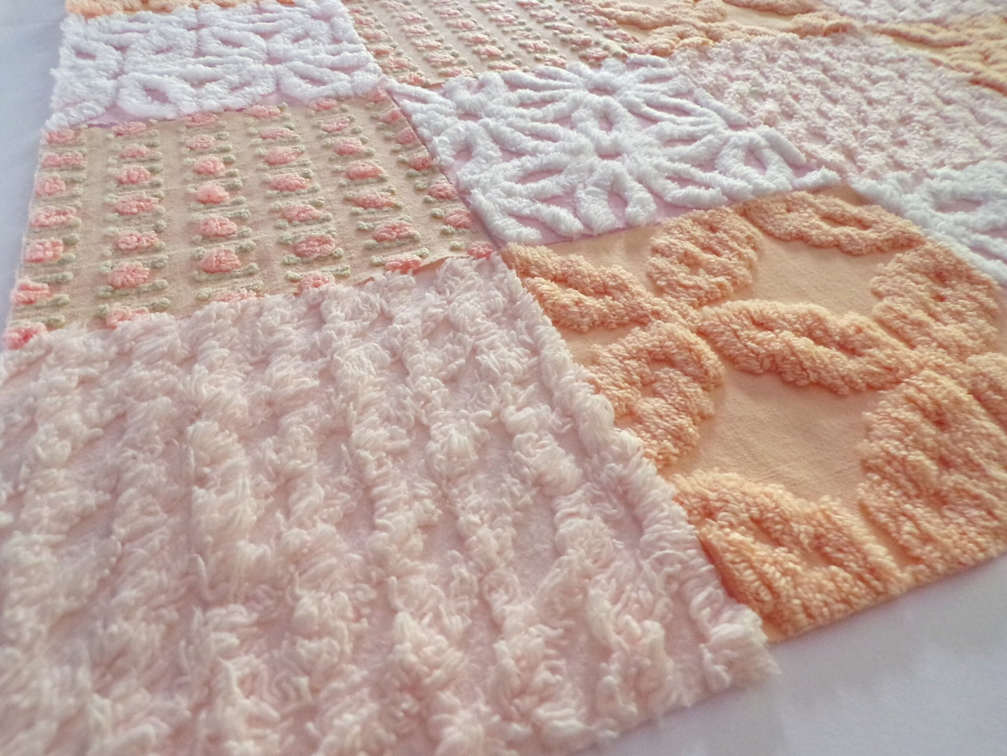 Peach Chenille Fabric Squares Set, "Nostalgia Rose" 16 Vintage Quilt Blocks, 6" inch