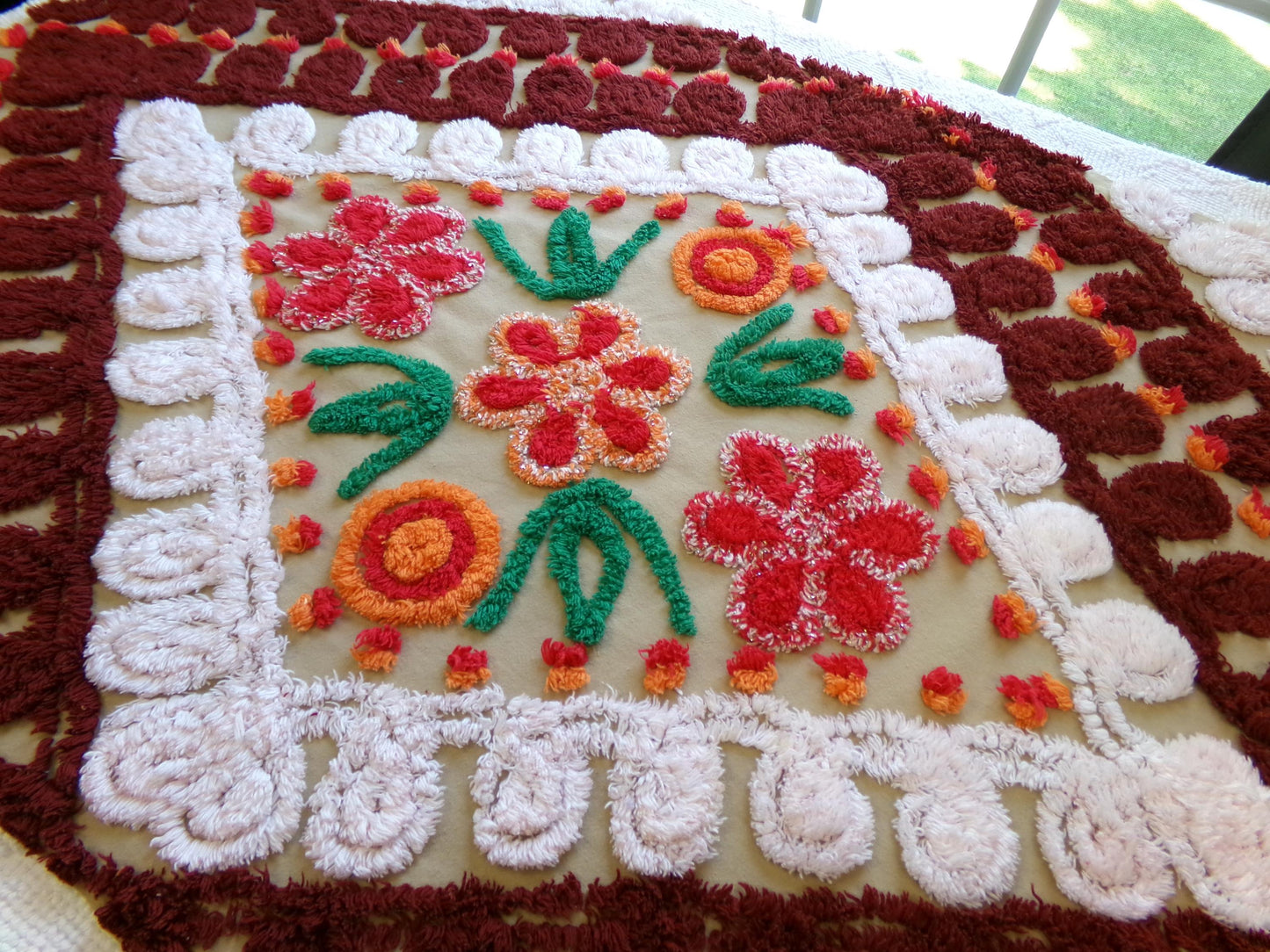 Vintage Chenille Fabric - Diamond Curlicue Floral Sewing Material 22" x 29"