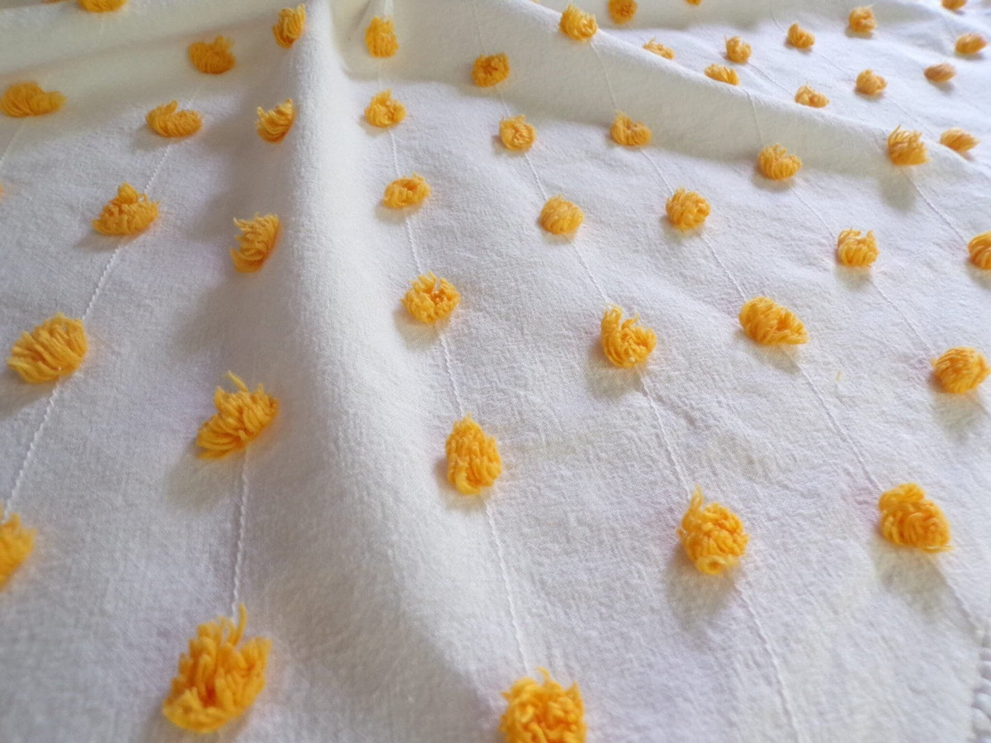 Golden Harvest Puff Pops Vintage Chenille Fabric, 24" x 20"-inch Handtufted Piece, Unique in DIY Pillows & Quilts