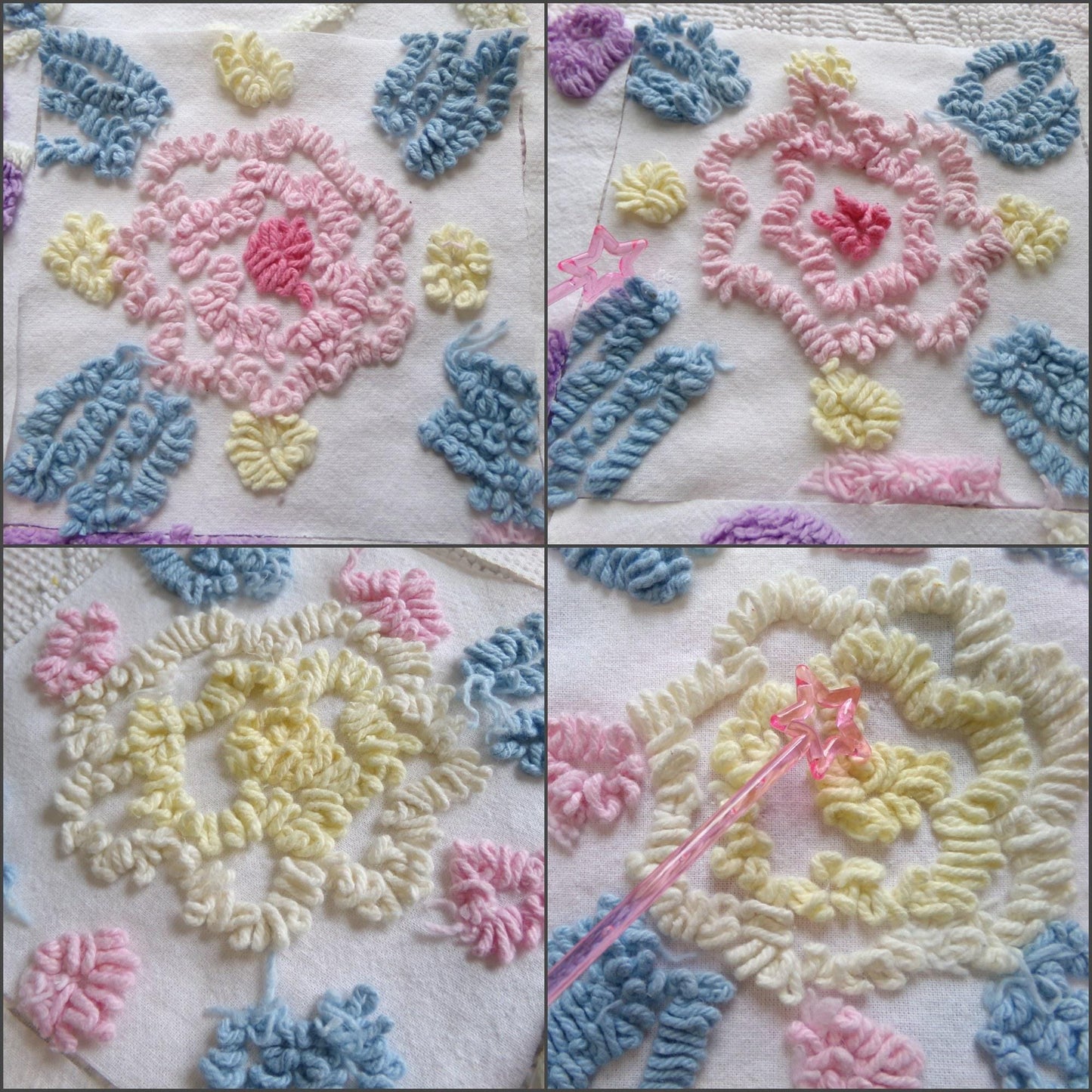 shabby floral vintage chenille fabric squares: spring flowers set of 16 floral 6" quilt blocks