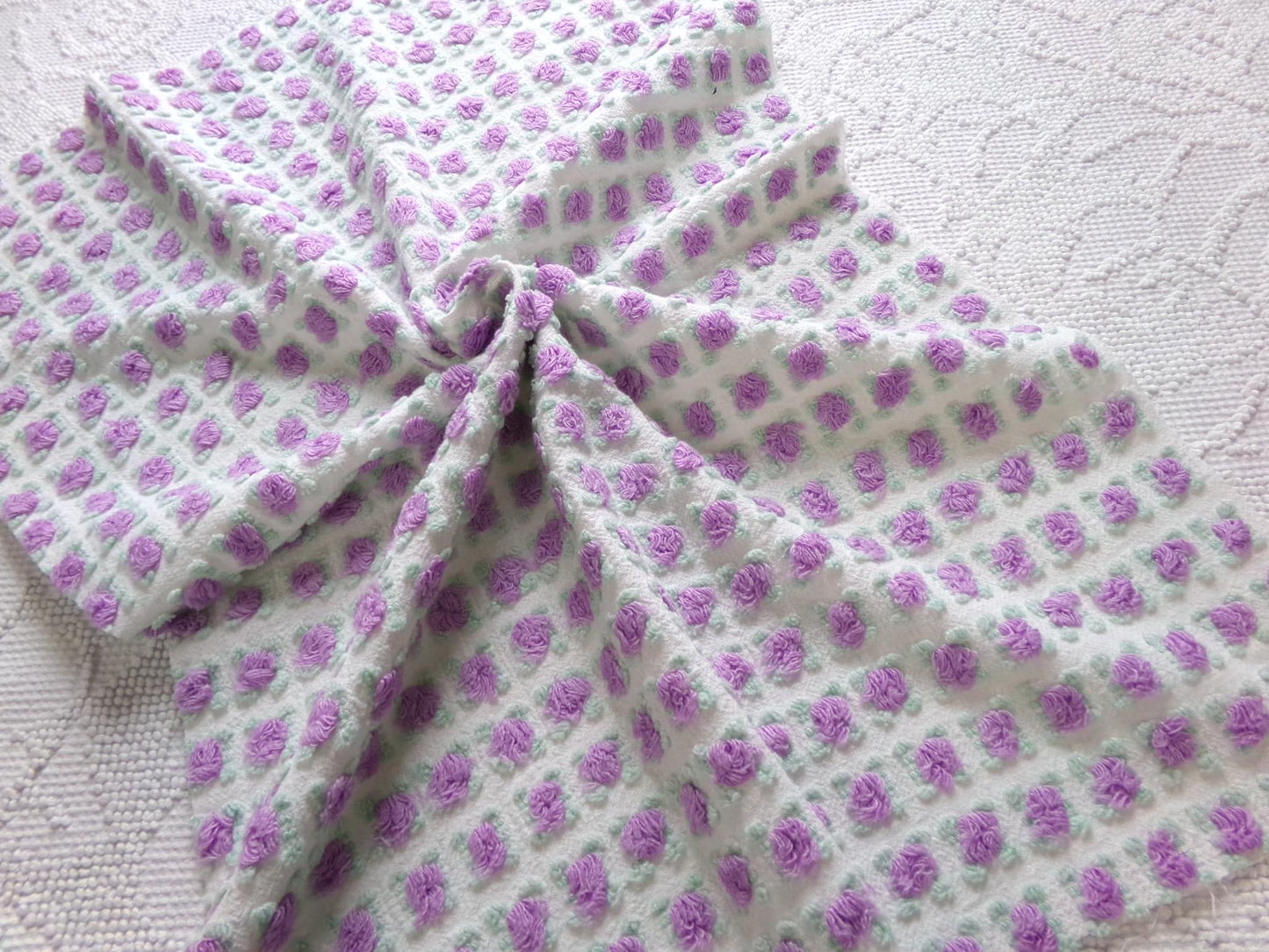 divine amethyst purple rosebud chenille fabric, rare vintage 18" x 25" piece of Morgan Jones sewing material for quilts, pillows, crafts
