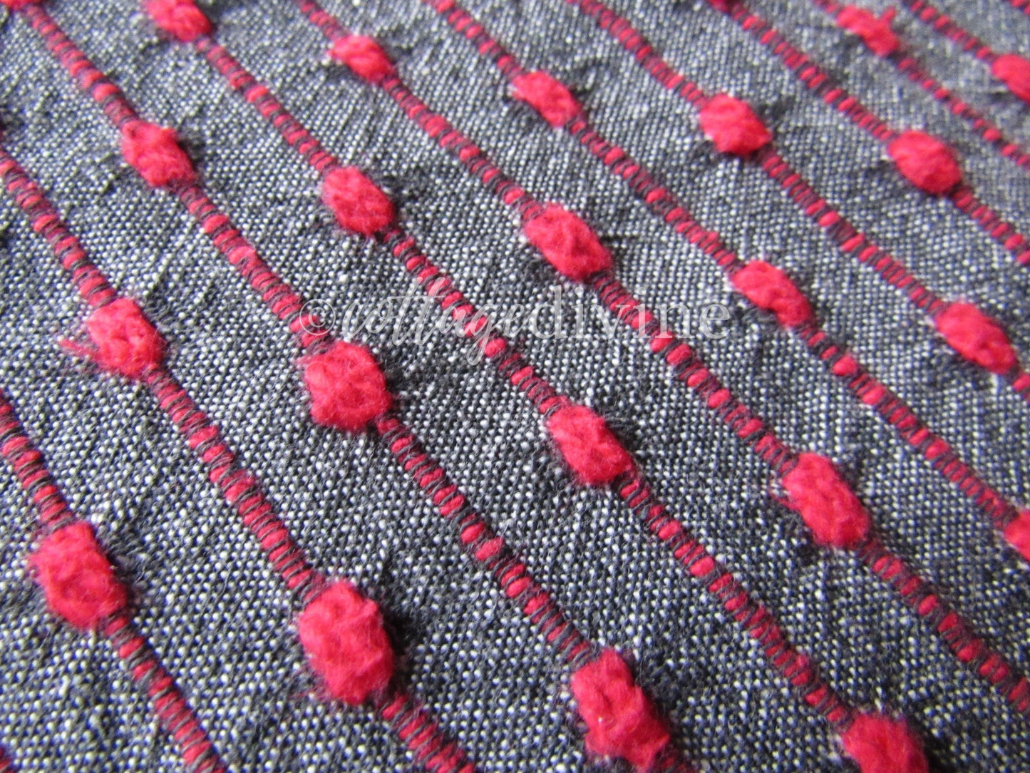 Chic Charcoal Red Pinstripe Vintage Woven & Chenille Fabric Piece, Reversible Bates Design for quilting, sewing, crafts, 17" x 35"