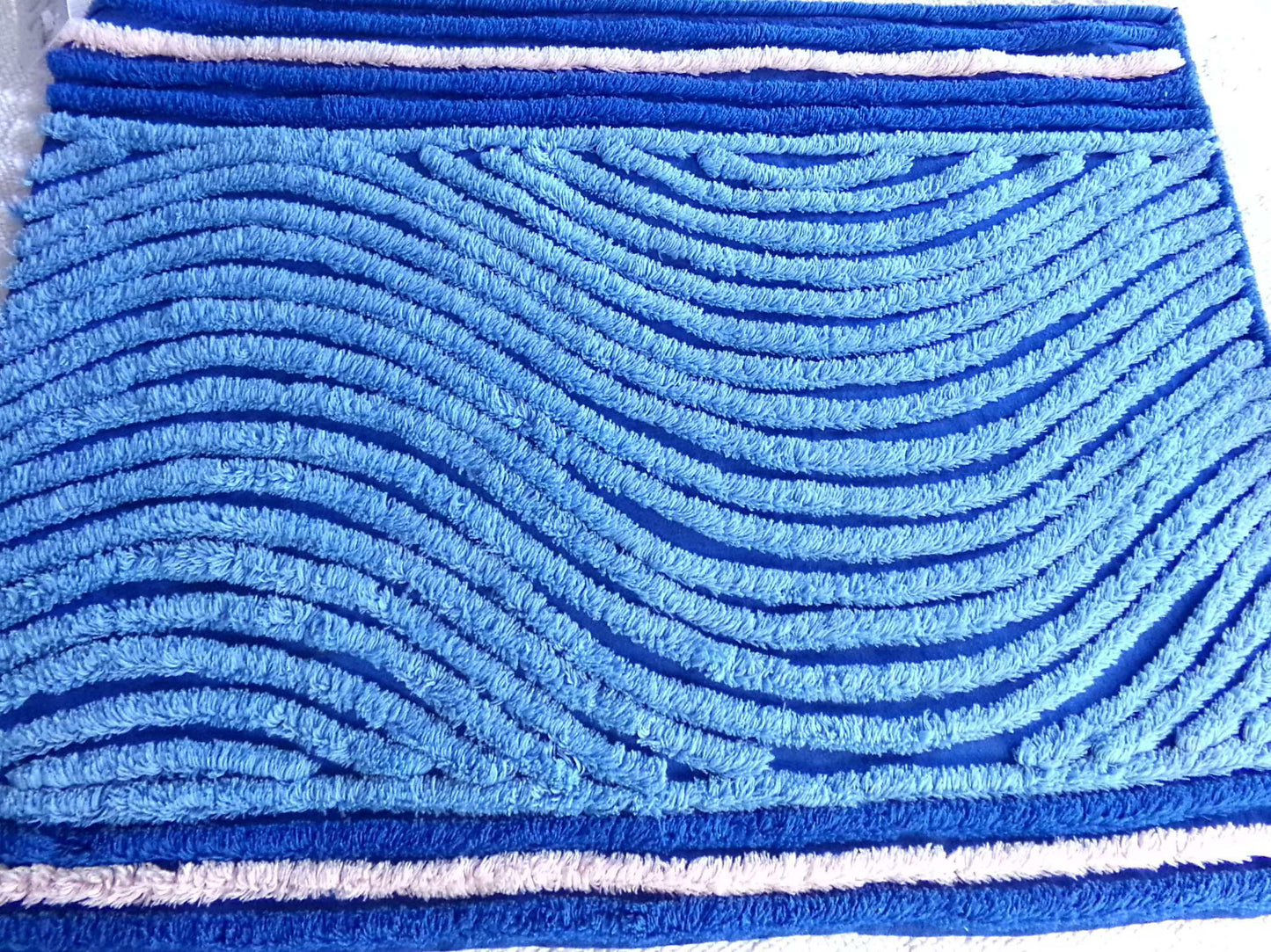 ocean waves chenille fabric, deep velvety mystic blue, 19" x 25" inch piece of vintage sewing material for pillow, quilts, doll blankets