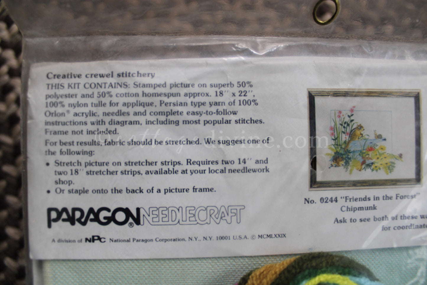 Vintage Wildlife Crewel Embroidery Kit, “Friends in the Forest...Raccoon†Paragon Needlecraft Stitchery, Kit# 0245, Design by Georgia Ball