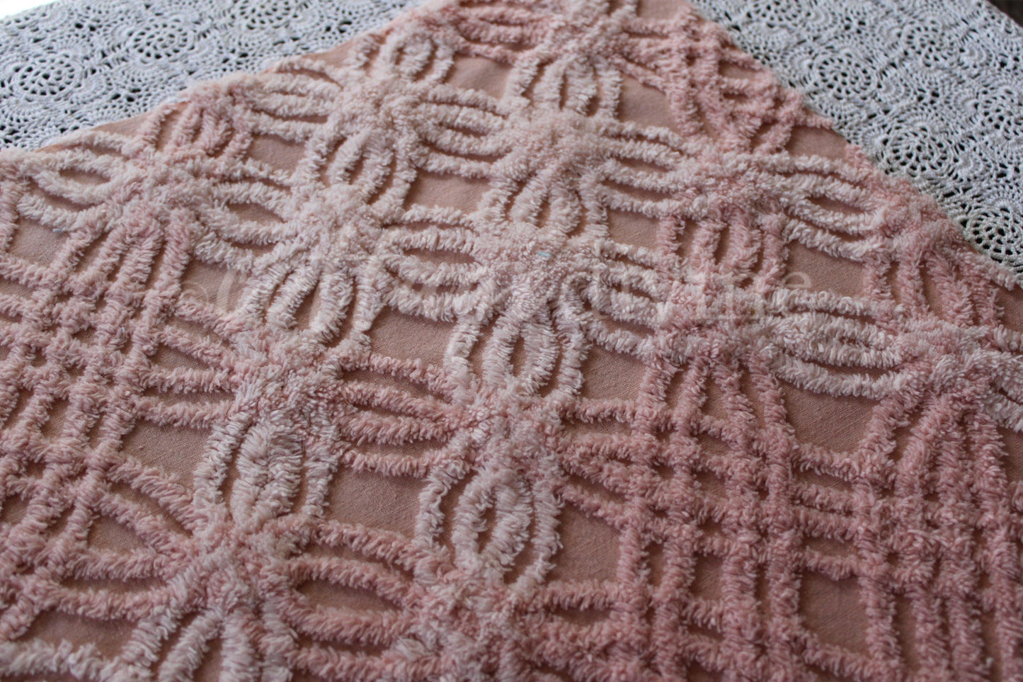 Blush Pink Rosy Vintage Chenille Quilt Fabric, 23" x 24" inch Piece, Pretty for Quilts & Pillows
