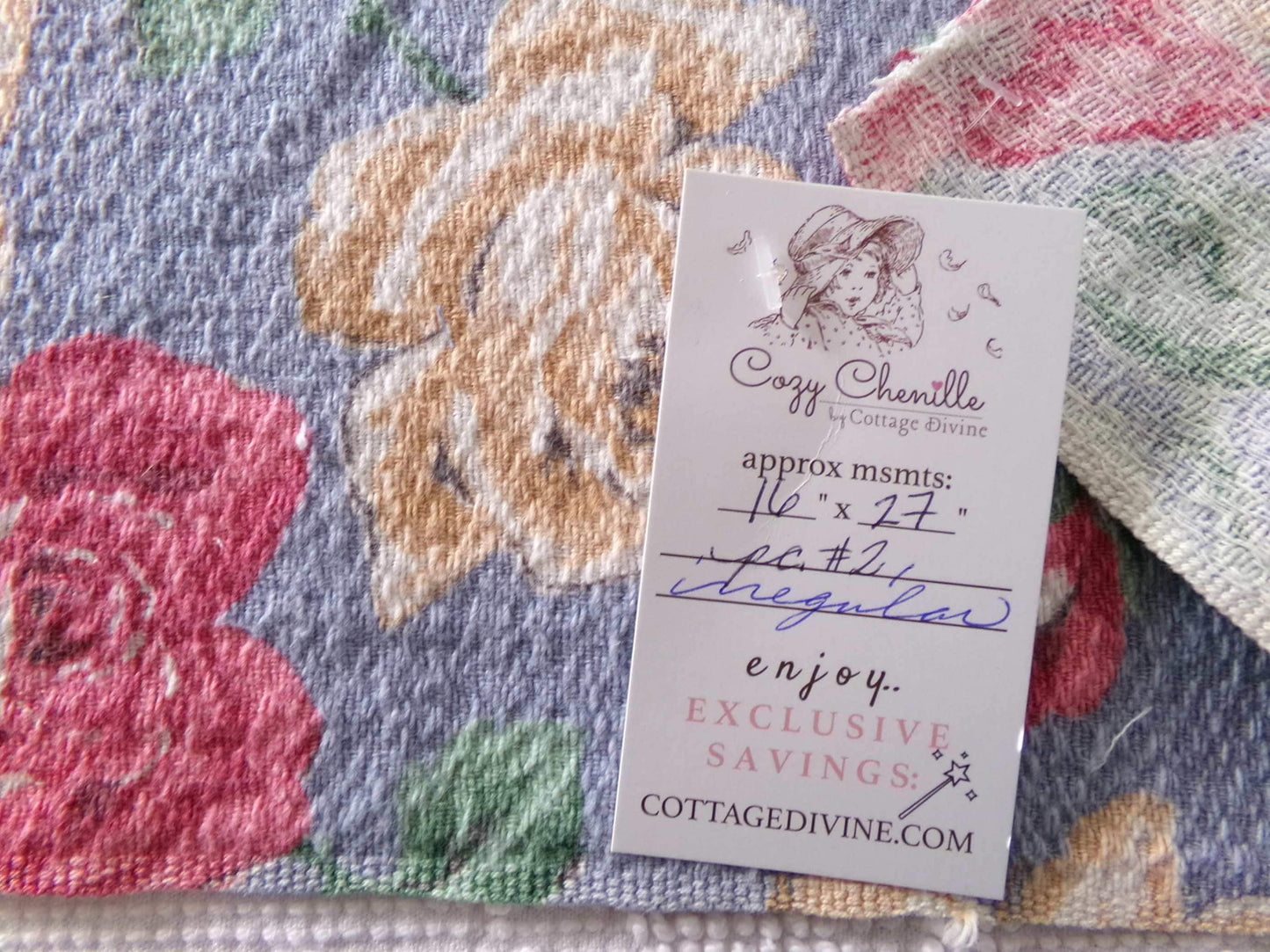 shabby chic rose barkcloth fabric, lovely floral blooms on blue, 27" x 16" inch piece, great vintage sewing material for pillows