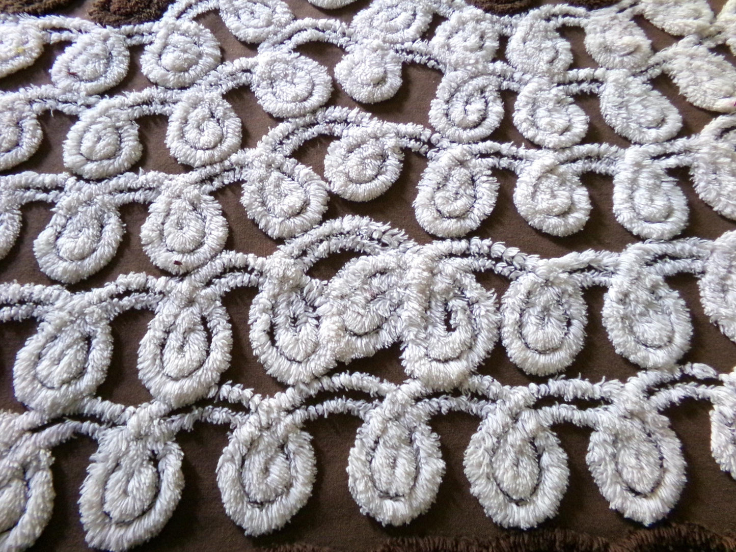 Yummy Chocolate Cherry Cake Vintage Chenille Fabric, Plush 25" x 26" Inch Piece, Great for Boho Pillows, Quilts, Fiber Arts