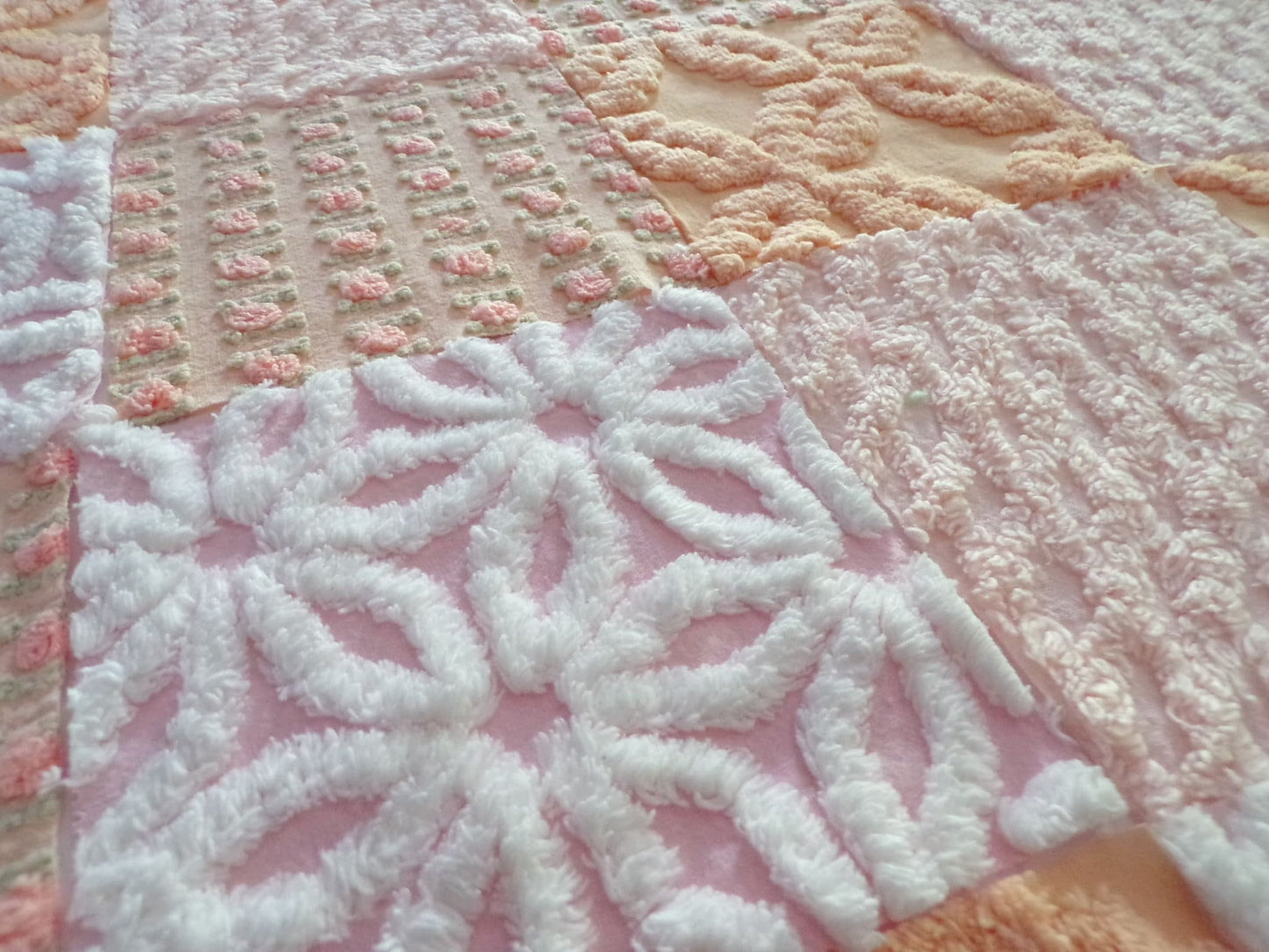 Peach Chenille Fabric Squares Set, "Nostalgia Rose" 16 Vintage Quilt Blocks, 6" inch
