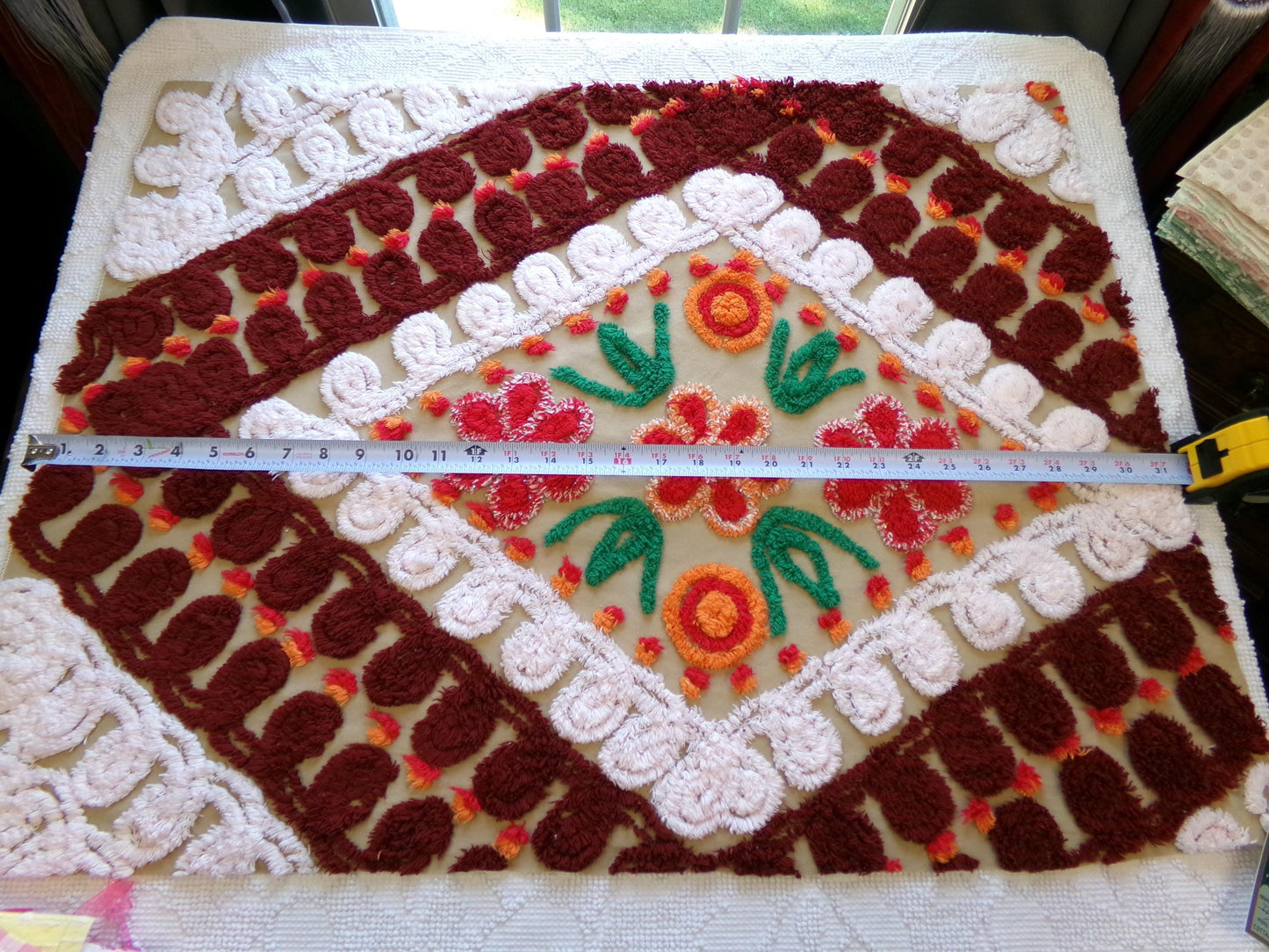 Vintage Chenille Fabric - Diamond Curlicue Floral Sewing Material 22" x 29"