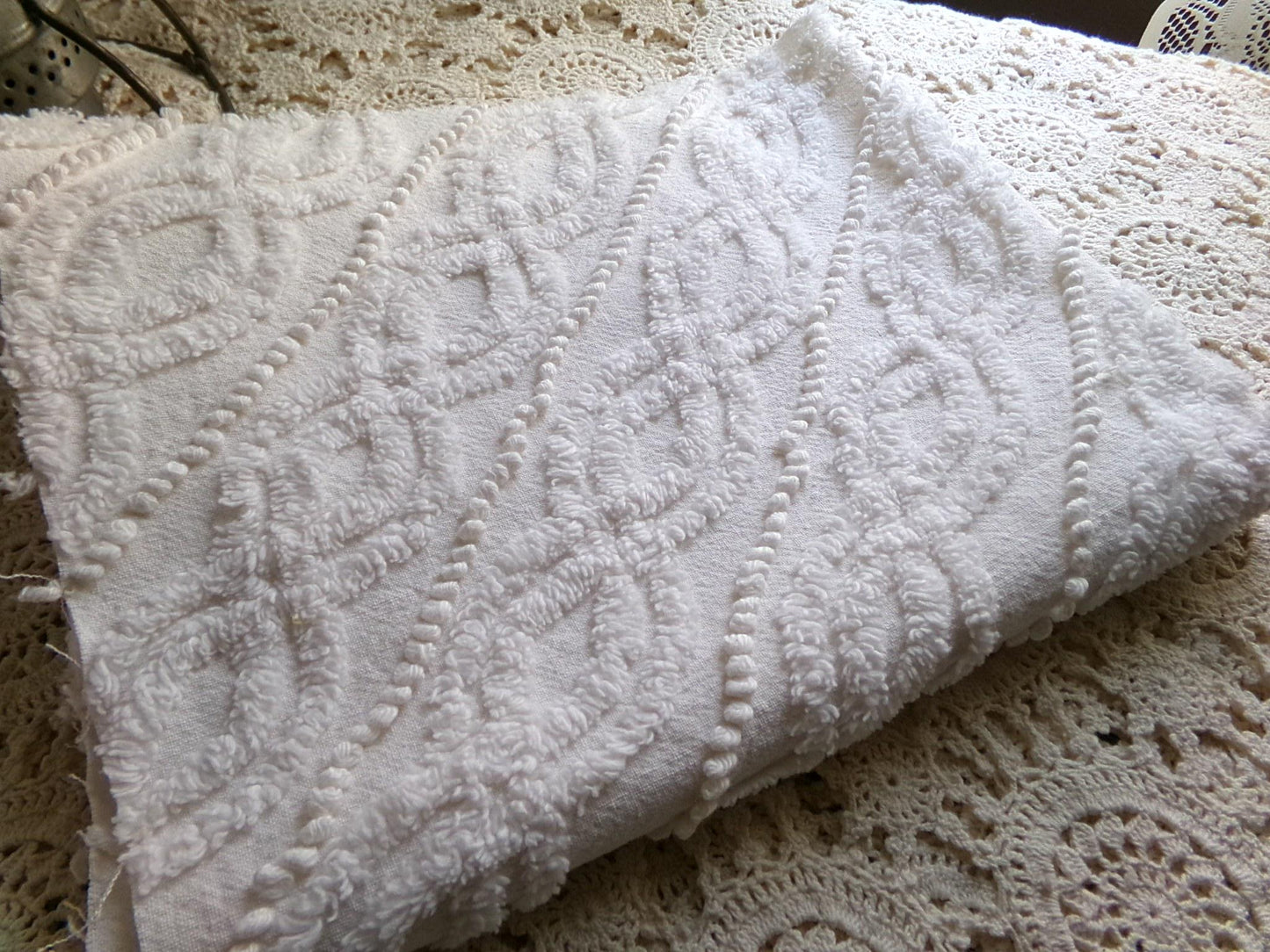 angelic infinity links vintage chenille fabric, lovely sewing material with great texture & presentation, 16" x 21" inch piece