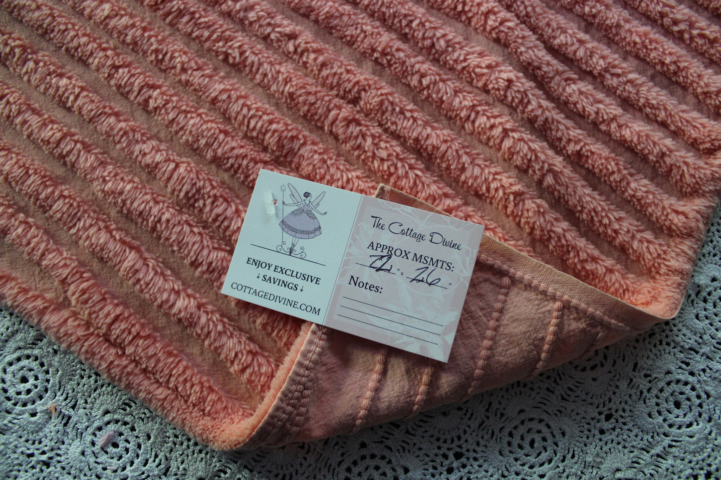 Overripe Melon Vintage Chenille Fabric Piece, Super Plush Thick Tufts, 22" x 26" inches, Unique Texture