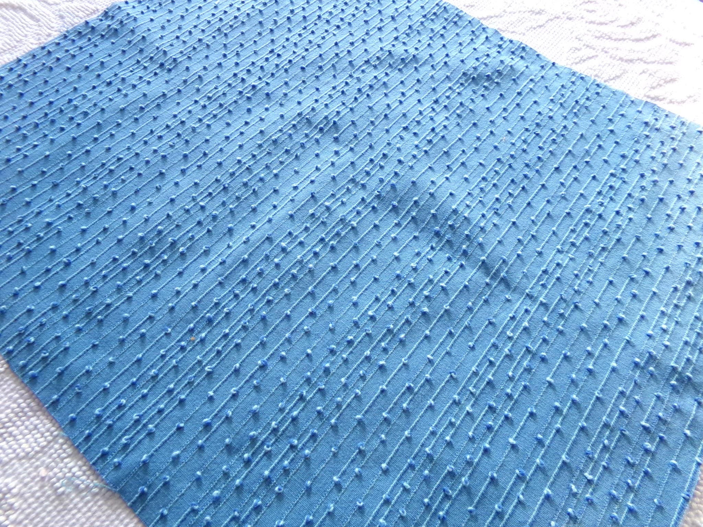 baby raindrops vintage woven chenille fabric, tiny marbleized raised blue dots, great texturized sewing material, 20" x 24" cut piece