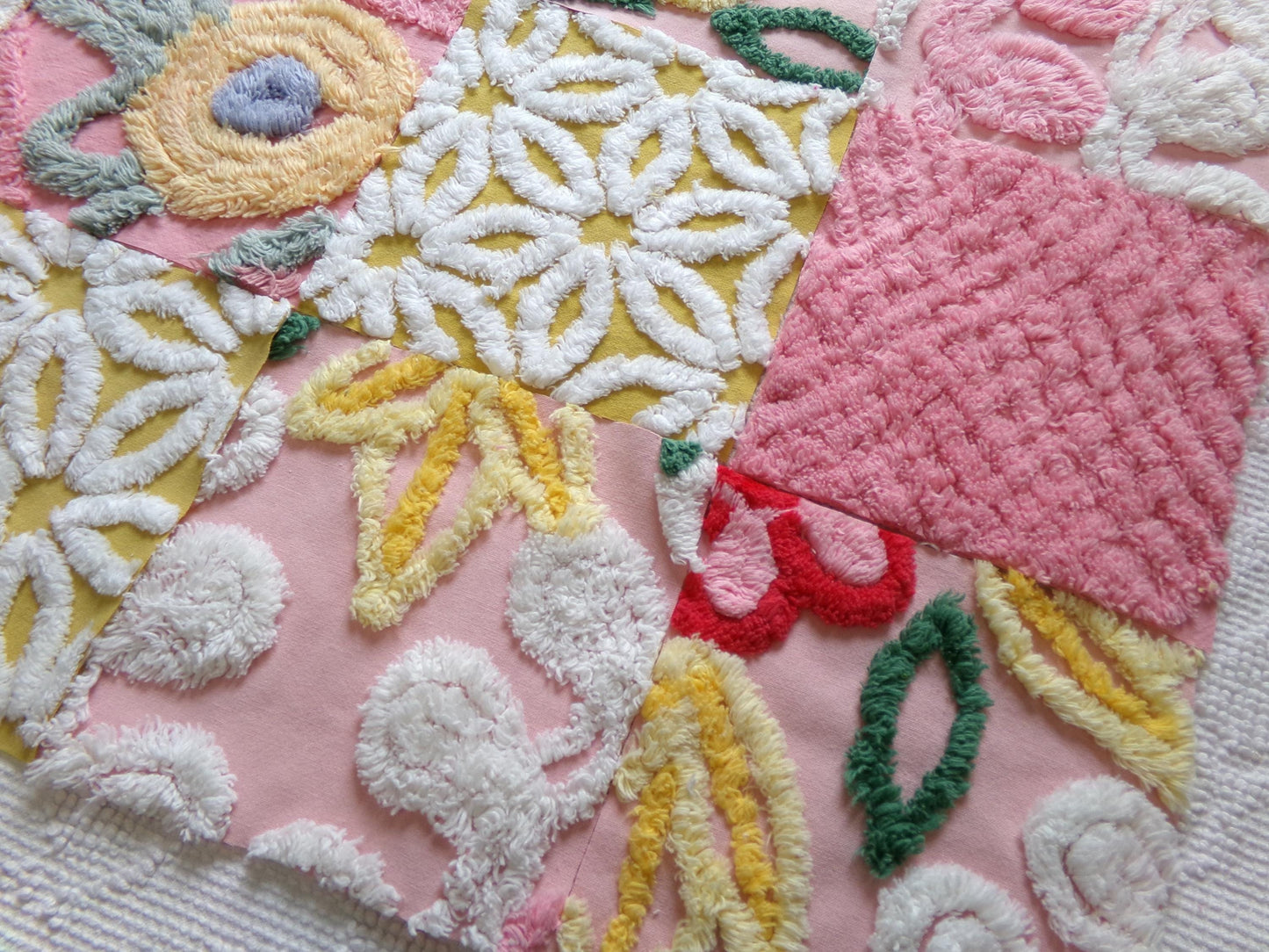 vintage chenille fabric squares, "autumn sunrise" set of 16 golden pink floral 6" quilt blocks for quilting, crafts, sewing