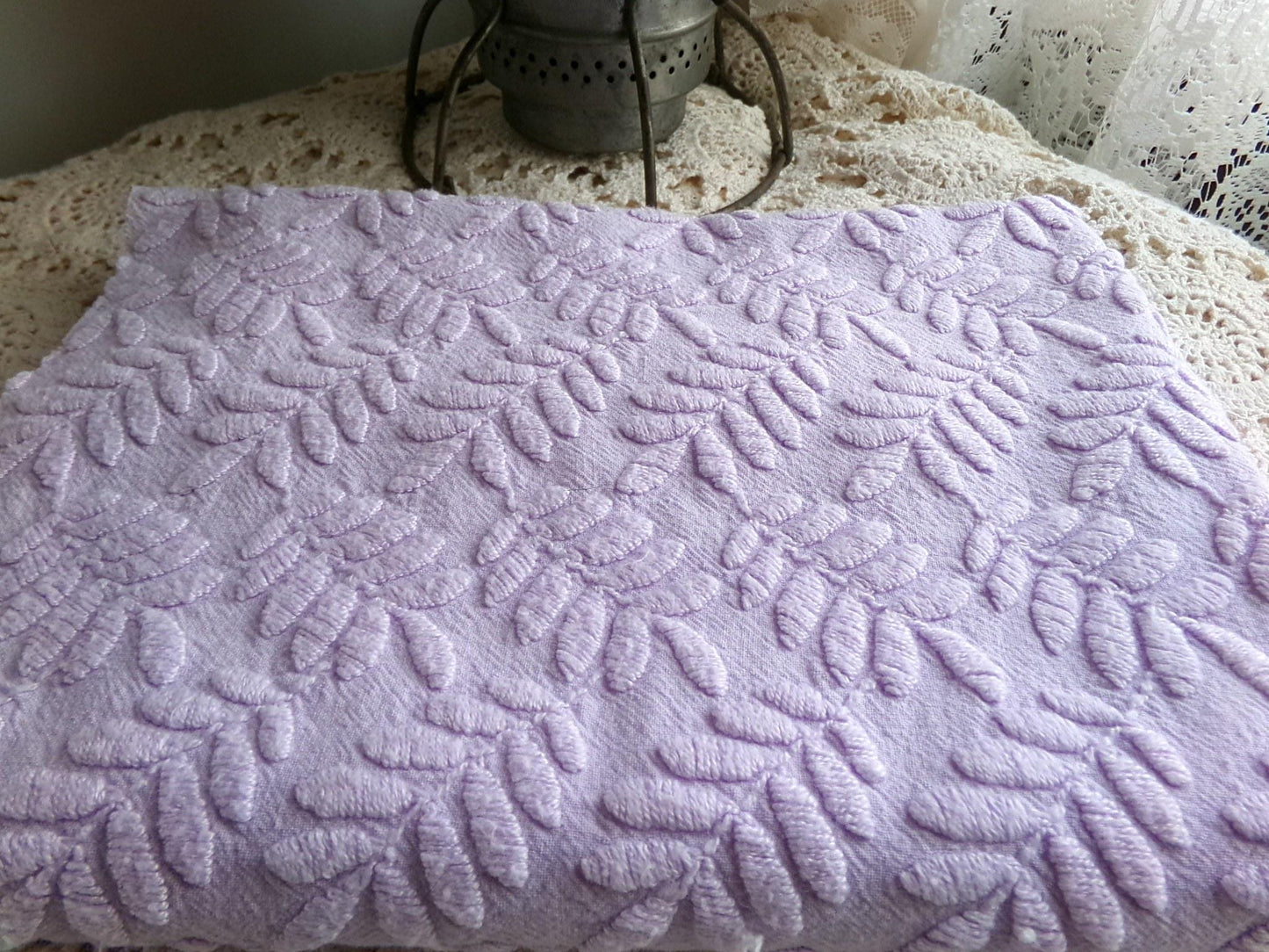 Lilac Fern Wisps Vintage Woven Fabric Piece, 19" x 25" inches, Delicate Bates Design Beautiful in Tote Bags & Pillows