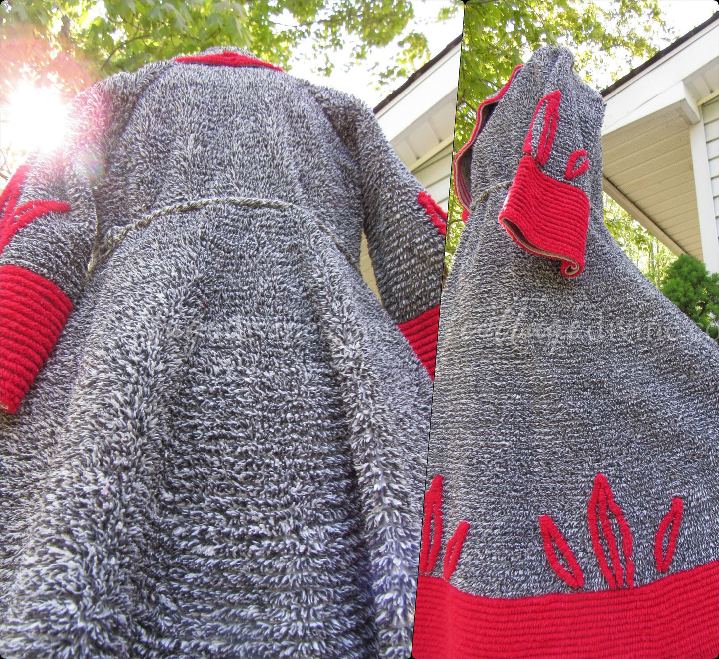 Salt & Pepper Siren Vintage Chenille Robe, Red Hot Statement Bathrobe with Kimono Sleeves, XS, Rare Petite Size
