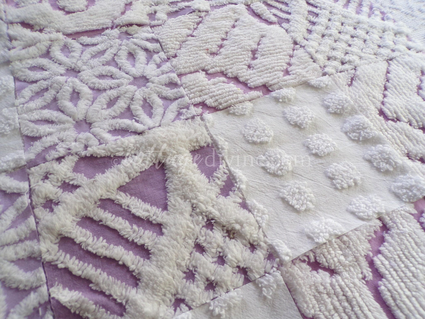 Cloud 9 Chenille Quilt Squares Set from Vintage Bedspread Fabric, 16 Blocks, 6" x 6" inch