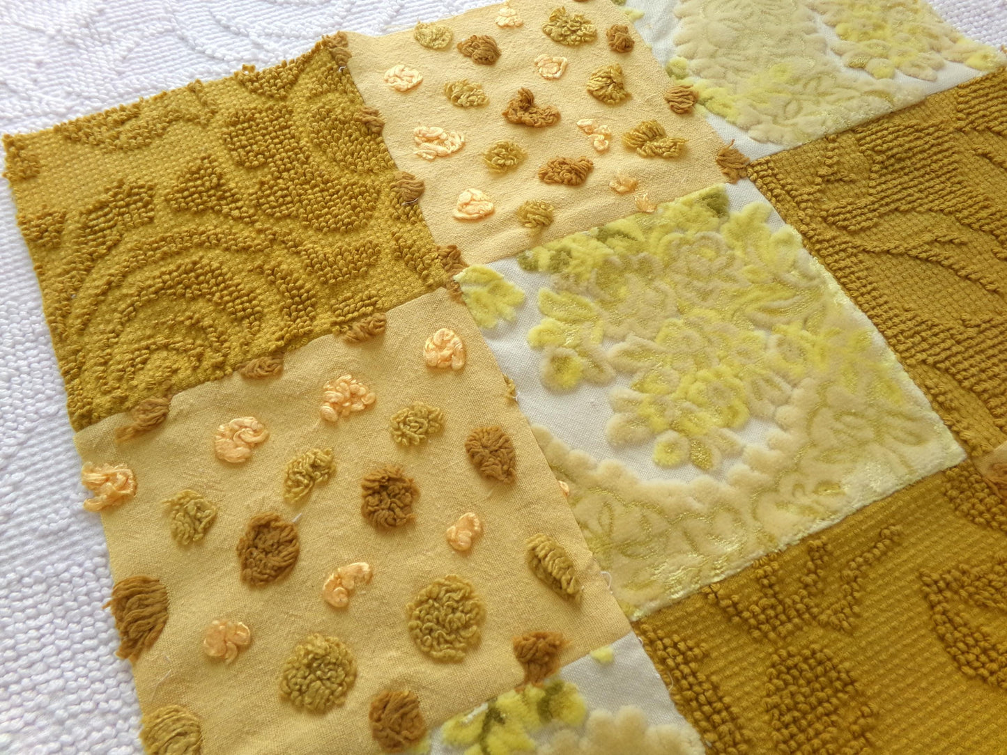 Boho Style Patchwork Vintage Velvet & Chenille Fabric Craft Panel - 16" square perfect for Pillows, Quilting, Wall Hangings