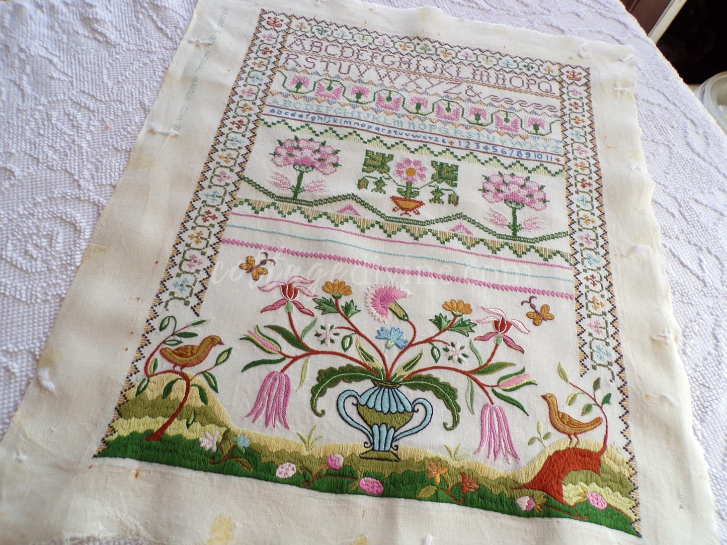 Jacobean 1773 Vintage Linen Sampler, Cooper Hewitt Museum, 0860 Paragon Stitchery, Hand Embroidered, Completed