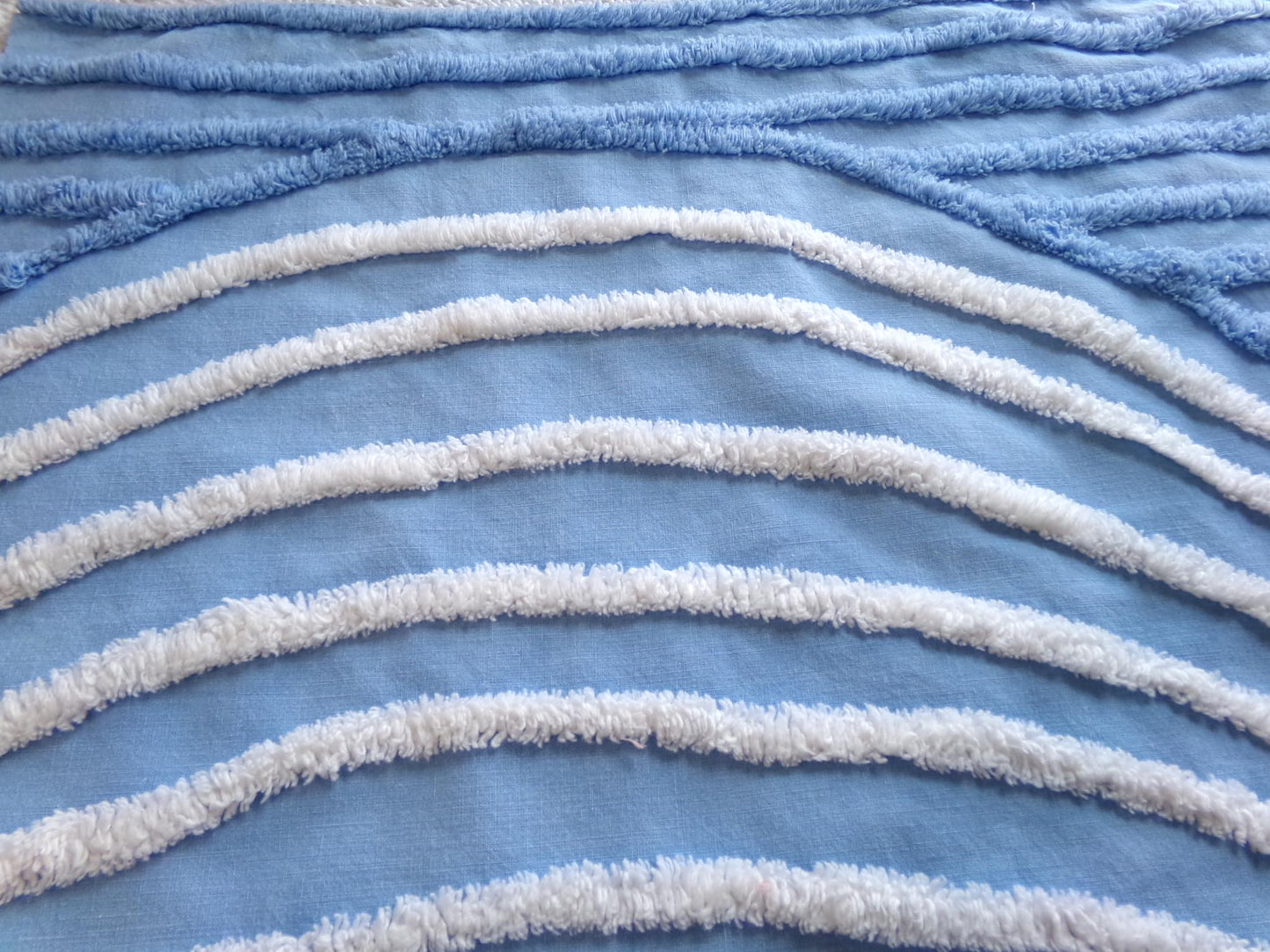 calm lake blue vintage chenille fabric, tranquil 18" x 21" piece of sewing material for quilting and crafts