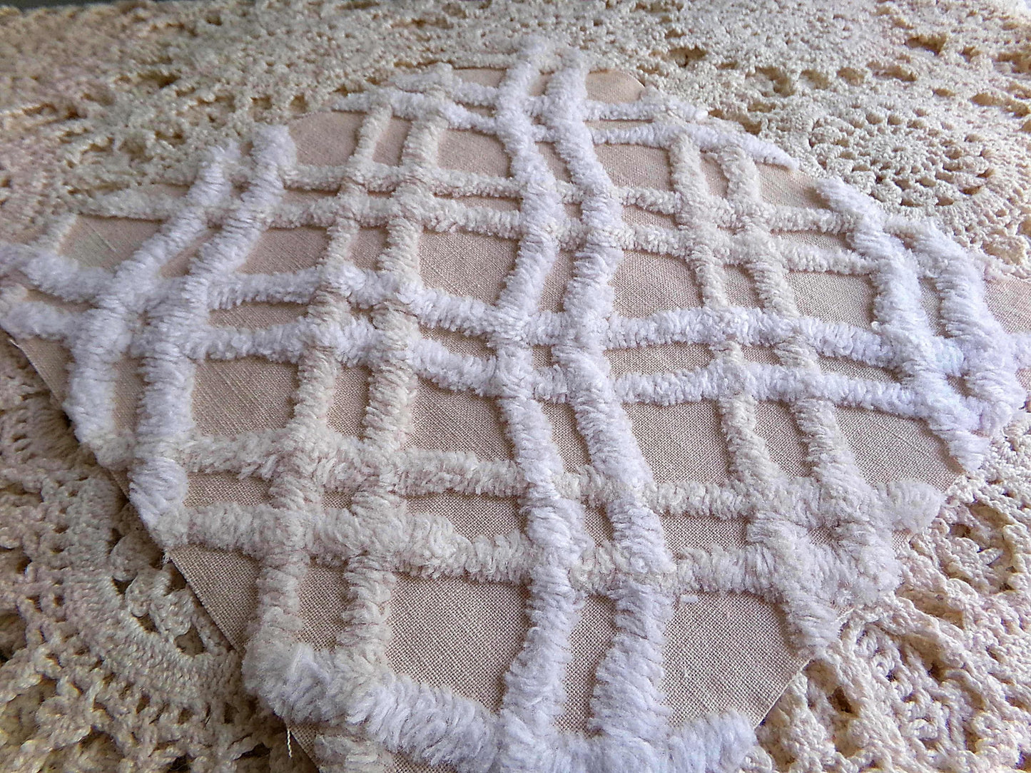 Neutral Modern Chenille Quilt Squares Set from Vintage Bedspread Fabric, 16 Blocks 6" x 6" inch, Daisy, Wavy Honeycomb, Stripe, Dot Patterns