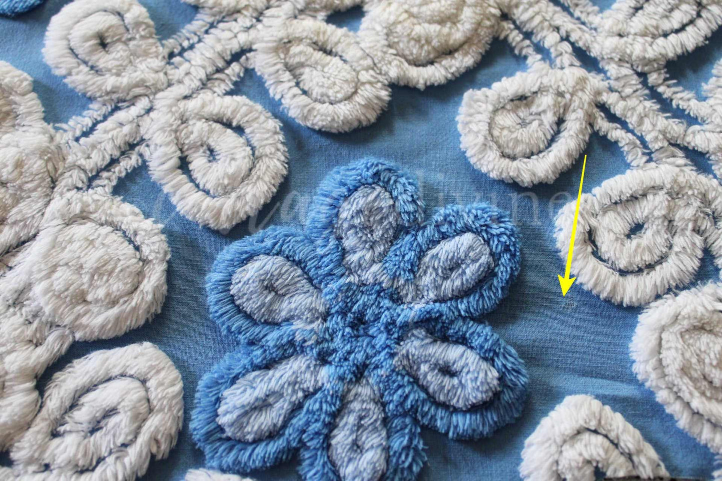 Blueberry Soft Snowdrops Vintage Chenille Fabric, 23" x 20" inch piece, for Pillows & Crafts
