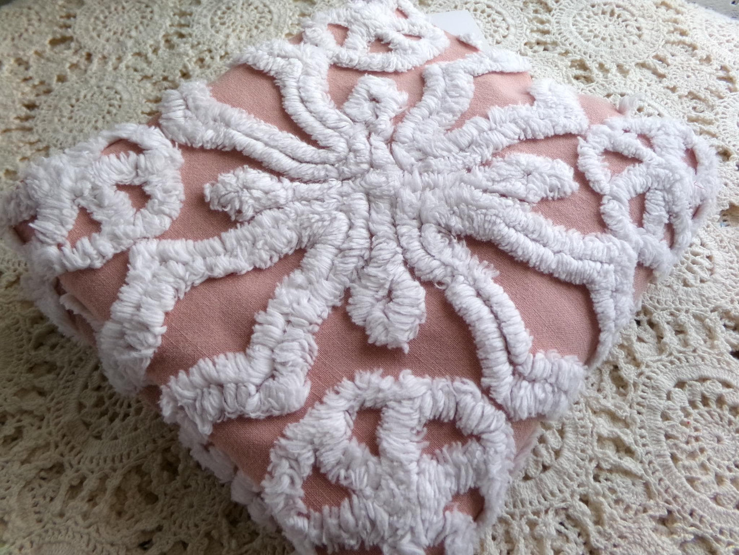 plush snowflake pinwheel vintage chenille fabric, antique sewing material, 15" x 28" inch piece