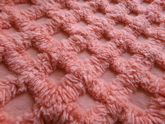 Snuggly Cozy Plush Vintage Chenille Fabric in Overripe Peachy Melon, Outstanding Color & Texture, 24" x 27" inch piece of sewing material