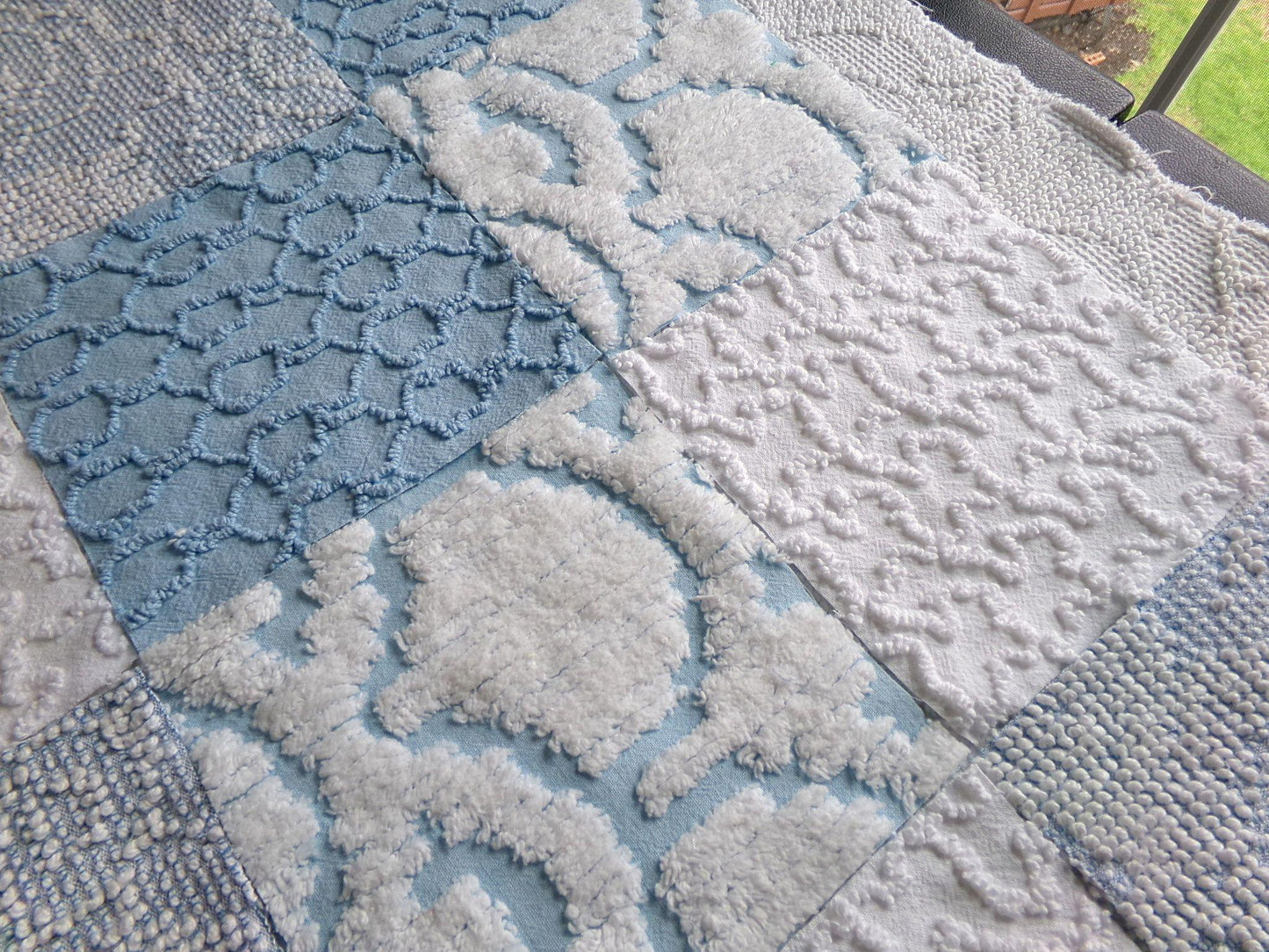 seaside wanderings fabric squares, 16 vintage 6" quilt blocks in coastal blue & white, for sewing, crafts, fiber arts