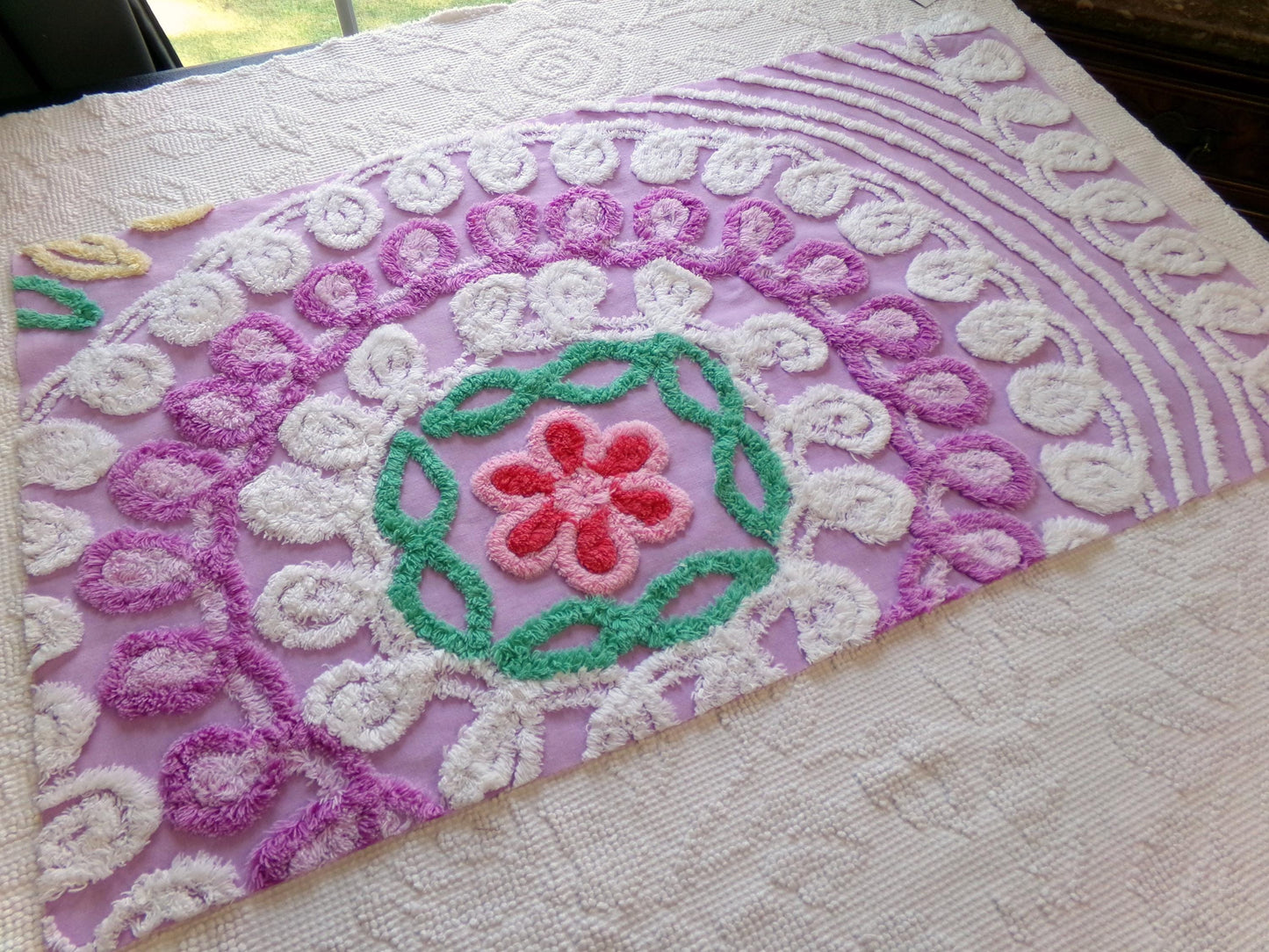 Mystic Moonset Vintage Chenille Fabric, 16" x 28" Piece of Lavender Plush Swirl Cotton Sewing Material, Upcycle into Quilts & Crafts