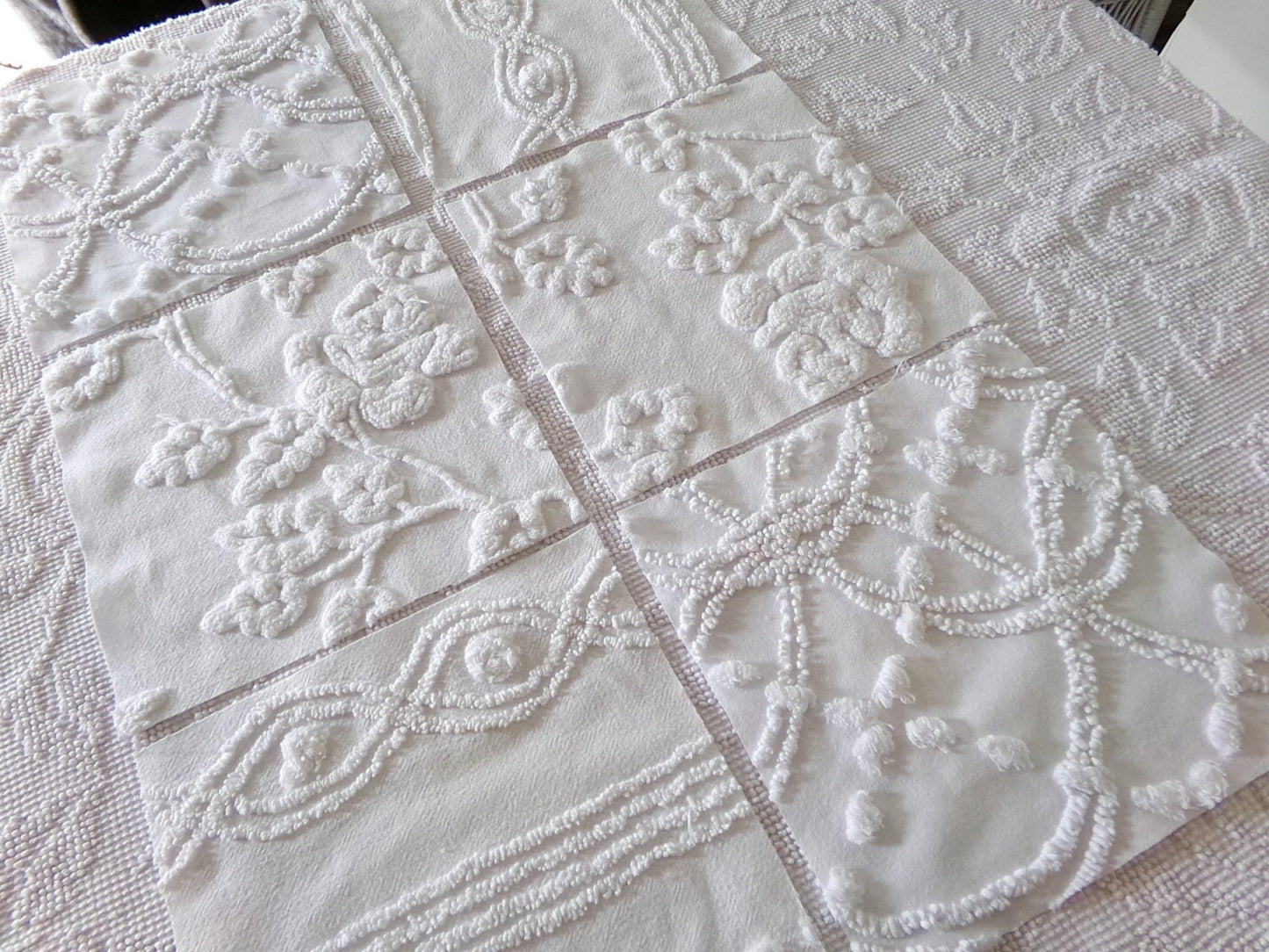 ivy rose 9.5" chenille fabric squares, set of 6 white quilt blocks, versatile geometric prints for sewing, crafts