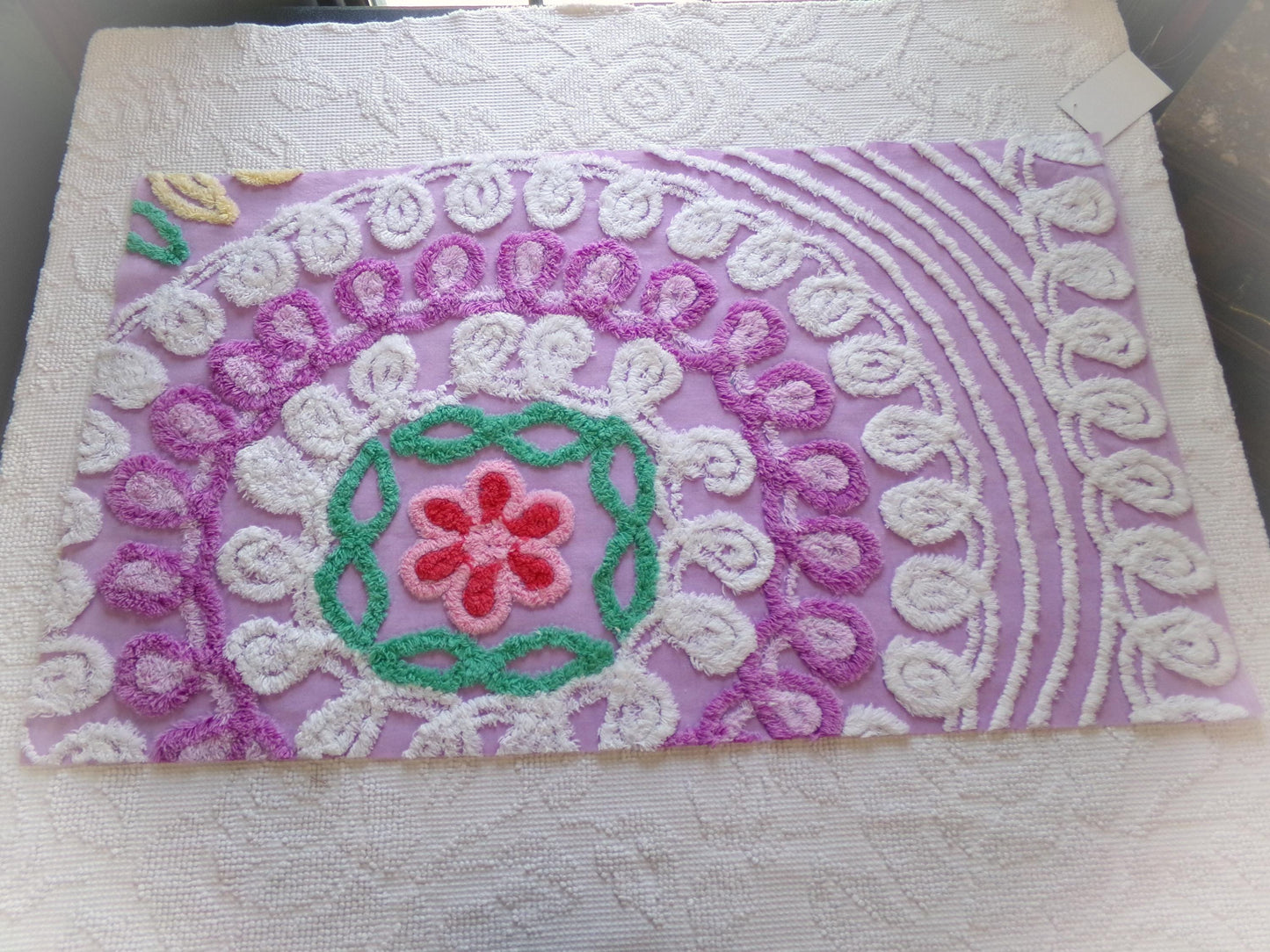 Mystic Moonset Vintage Chenille Fabric, 16" x 28" Piece of Lavender Plush Swirl Cotton Sewing Material, Upcycle into Quilts & Crafts