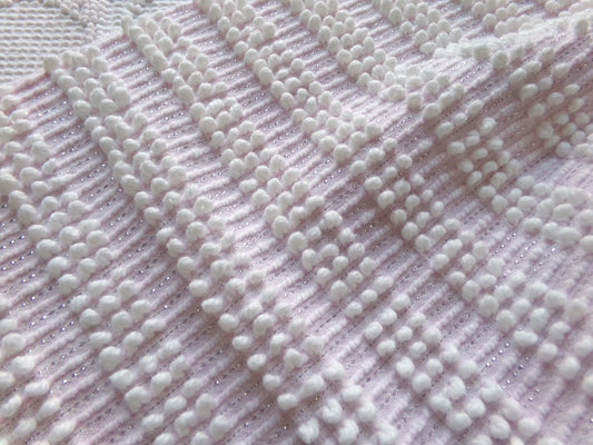 lilac rose mist vintage chenille fabric w/ white pearls & silver shimmer lurex, nubby texture in a delicate color, 18" x 24" cut piece