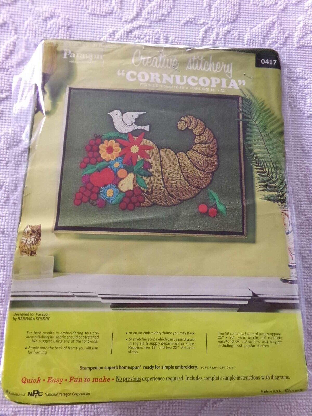 CORNUCOPIA Vintage Paragon Crewel Stitchery Embroidery Kit # 0417 Folk Hippie Style
